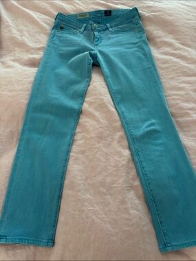 AG Women's Turquoise Straight-Leg Jeans